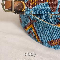 Antique Native American Beaded Belt 35 Hand Sewn leather horse teepee design