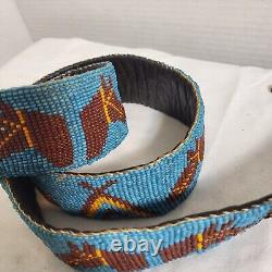 Antique Native American Beaded Belt 35 Hand Sewn leather horse teepee design