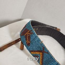 Antique Native American Beaded Belt 35 Hand Sewn leather horse teepee design