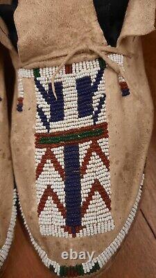 Antique Native American Beaded Cheyenne Moccasins 1900-1910s OLD PARFLESH