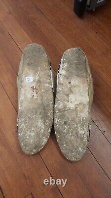 Antique Native American Beaded Cheyenne Moccasins 1900-1910s OLD PARFLESH