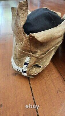 Antique Native American Beaded Cheyenne Moccasins 1900-1910s OLD PARFLESH