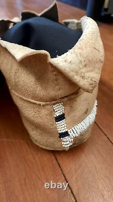 Antique Native American Beaded Cheyenne Moccasins 1900-1910s OLD PARFLESH