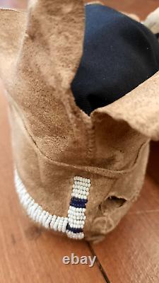 Antique Native American Beaded Cheyenne Moccasins 1900-1910s OLD PARFLESH