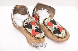 Antique Native American Beaded Cree Moccasins Great Lakes CARD SUIT Pictorial