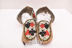 Antique Native American Beaded Cree Moccasins Great Lakes CARD SUIT Pictorial