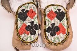 Antique Native American Beaded Cree Moccasins Great Lakes CARD SUIT Pictorial