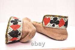 Antique Native American Beaded Cree Moccasins Great Lakes CARD SUIT Pictorial