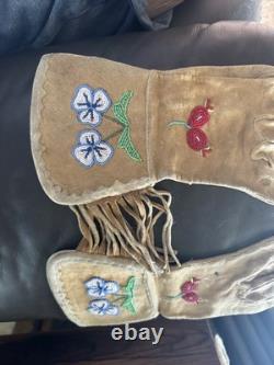 Antique Native American Beaded Gauntlet Gloves Hand Made