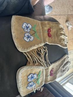 Antique Native American Beaded Gauntlet Gloves Hand Made