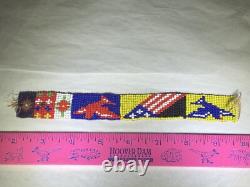 Antique Native American Beaded Headband Hatband Circa 1880 Birds American Flag