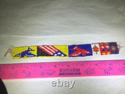 Antique Native American Beaded Headband Hatband Circa 1880 Birds American Flag