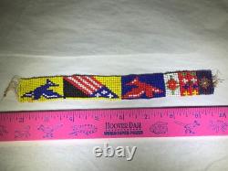 Antique Native American Beaded Headband Hatband Circa 1880 Birds American Flag