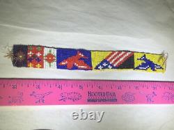 Antique Native American Beaded Headband Hatband Circa 1880 Birds American Flag