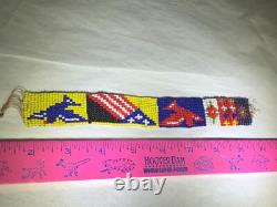 Antique Native American Beaded Headband Hatband Circa 1880 Birds American Flag