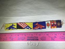 Antique Native American Beaded Headband Hatband Circa 1880 Birds American Flag