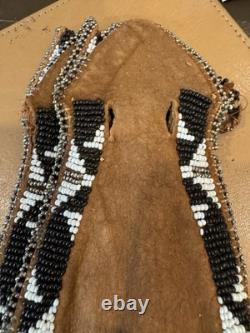 Antique Native American Beaded Hide Pipe Tobacco Bag Cut Steel Beads c1900 Plain