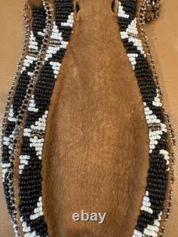 Antique Native American Beaded Hide Pipe Tobacco Bag Cut Steel Beads c1900 Plain Antique Native American Beaded Hide Pipe Tobacco Bag Cut Steel Beads c1900 Plain