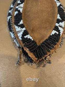 Antique Native American Beaded Hide Pipe Tobacco Bag Cut Steel Beads c1900 Plain