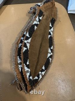 Antique Native American Beaded Hide Pipe Tobacco Bag Cut Steel Beads c1900 Plain