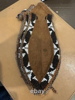 Antique Native American Beaded Hide Pipe Tobacco Bag Cut Steel Beads c1900 Plain