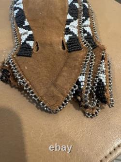 Antique Native American Beaded Hide Pipe Tobacco Bag Cut Steel Beads c1900 Plain