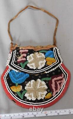 Antique Native American Beaded Mohawk purse Iroquois Great Lakes 1860 Canada USA