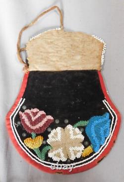 Antique Native American Beaded Mohawk purse Iroquois Great Lakes 1860 Canada USA