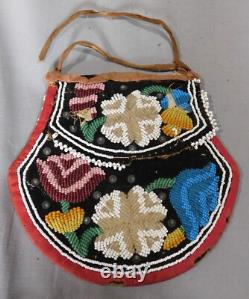 Antique Native American Beaded Mohawk purse Iroquois Great Lakes 1860 Canada USA