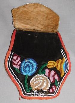 Antique Native American Beaded Mohawk purse Iroquois Great Lakes 1860 Canada USA