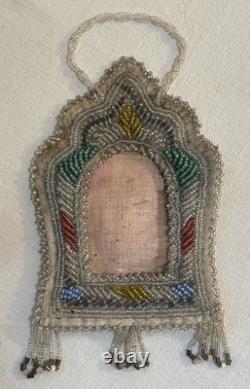 Antique Native American Beaded Picture Frame 1890's to early 1900's