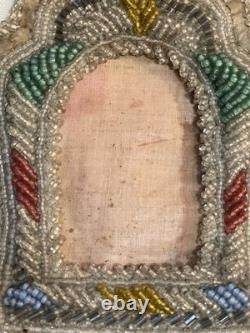 Antique Native American Beaded Picture Frame 1890's to early 1900's
