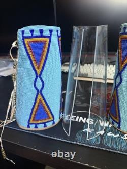 Antique Native American Beaded Wrist Cuffs Plains Style, Hand-Beaded