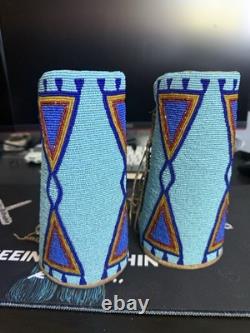 Antique Native American Beaded Wrist Cuffs Plains Style, Hand-Beaded