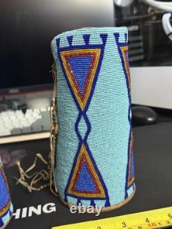Antique Native American Beaded Wrist Cuffs Plains Style, Hand-Beaded Antique Native American Beaded Wrist Cuffs Plains Style, Hand-Beaded