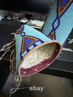Antique Native American Beaded Wrist Cuffs Plains Style, Hand-Beaded