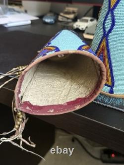 Antique Native American Beaded Wrist Cuffs Plains Style, Hand-Beaded