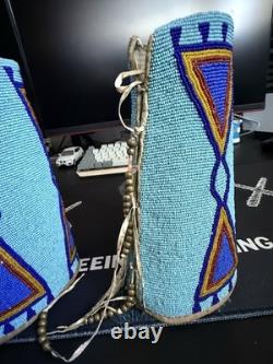 Antique Native American Beaded Wrist Cuffs Plains Style, Hand-Beaded