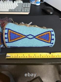 Antique Native American Beaded Wrist Cuffs Plains Style, Hand-Beaded