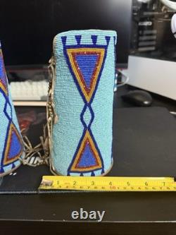 Antique Native American Beaded Wrist Cuffs Plains Style, Hand-Beaded
