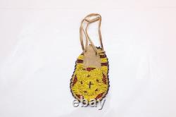 Antique Native American Blackfoot Indian Beaded Buffalo Hide Circle Pouch