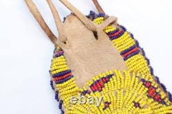 Antique Native American Blackfoot Indian Beaded Buffalo Hide Circle Pouch