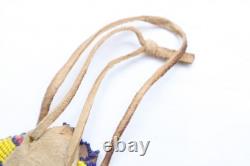 Antique Native American Blackfoot Indian Beaded Buffalo Hide Circle Pouch