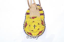 Antique Native American Blackfoot Indian Beaded Buffalo Hide Circle Pouch