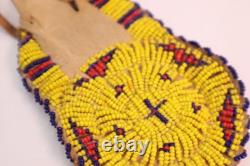 Antique Native American Blackfoot Indian Beaded Buffalo Hide Circle Pouch