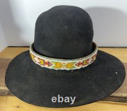 Antique Native American Cowboy Hat with Beaded Arrow Band Western Vtg Billy Jack