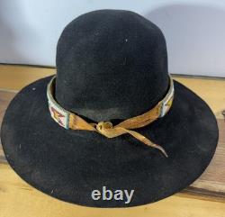 Antique Native American Cowboy Hat with Beaded Arrow Band Western Vtg Billy Jack