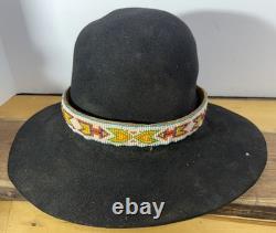 Antique Native American Cowboy Hat with Beaded Arrow Band Western Vtg Billy Jack