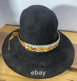 Antique Native American Cowboy Hat with Beaded Arrow Band Western Vtg Billy Jack