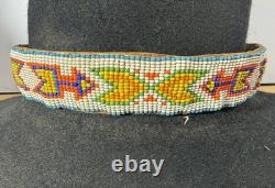 Antique Native American Cowboy Hat with Beaded Arrow Band Western Vtg Billy Jack
